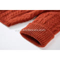 Women's Knitted Turtleneck Cable Asymmetric Hem Pullover